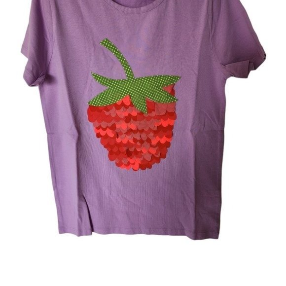 Mini Boden Strawberry Tee Applique Purple Girls size 9 10 Years Kids - Picture 4 of 7